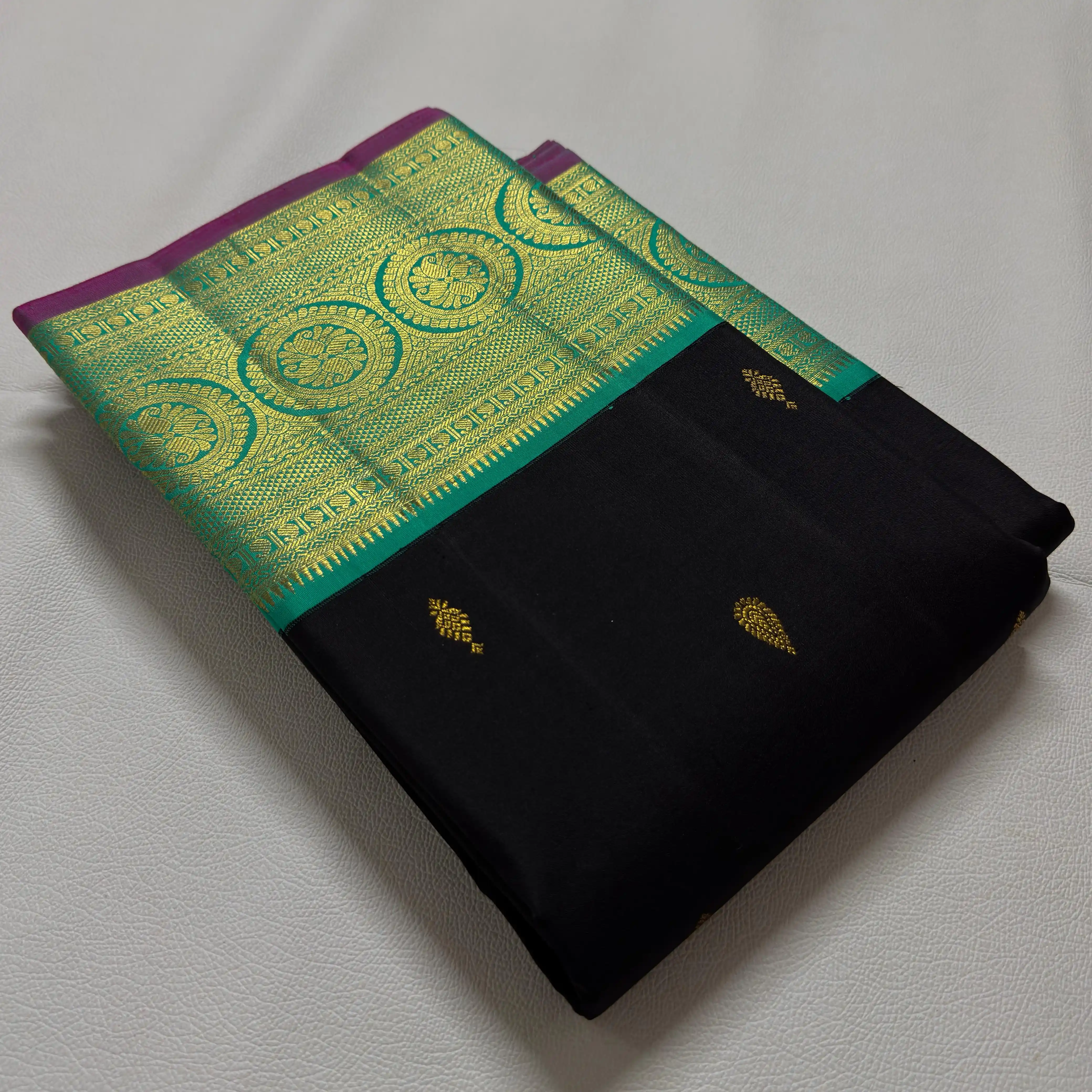 Teal Gold Butti Kanchipuram Bridal Silk Saree